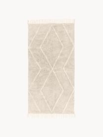 Handgetufteter Baumwollteppich Bina mit Rautenmuster und Fransen, Beige, B 80 x L 150 cm (Grösse XS)