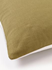 Housse de coussin 45x45 motif abstrait brodé Maree, 100 % coton, Vert olive, blanc cassé, larg. 45 x long. 45 cm