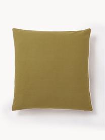 Housse de coussin 45x45 motif abstrait brodé Maree, 100 % coton, Vert olive, blanc cassé, larg. 45 x long. 45 cm