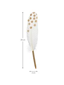 Pluma Punkte, Pluma real, metal, Blanco, dorado, An 2 x Al 28 cm