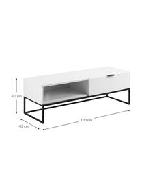 Witte tv-meubel Kobe met laden, Frame: gelakt MDF, Wit, zwart, 120 x 40 cm