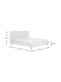 Gestoffeerd bed Moon met houten poten, Bekleding: polyester (gestructureerd, Frame: massief grenenhout, FSC-g, Poten: massief eikenhout, Geweven stof lichtbeige, B 160 x L 200 cm