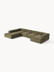 Sofá rinconera modular Lennon, Tapizado: 100% poliéster Alta resis, Estructura: madera contrachapada de p, Patas: plástico Este producto es, Tejido verde oliva, An 418 x F 269 cm, chaise longue izquierda