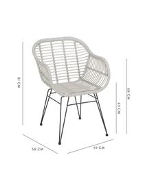 Polyrotan armstoelen Costa, 2 stuks, Zitvlak: polyethyleen-vlechtwerk, Frame: gepoedercoat metaal, Lichtgrijs, B 59 x D 61 cm