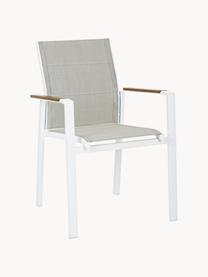 Silla con reposabrazos de jardín Kubik, Tapizado: tela, Estructura: aluminio, con pintura en , Reposabrazos: madera, Greige, blanco, An 57 x L 62 cm