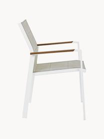 Silla con reposabrazos de jardín Kubik, Tapizado: tela, Estructura: aluminio, con pintura en , Reposabrazos: madera, Greige, blanco, An 57 x L 62 cm