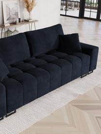 Divano letto 3 posti in velluto con contenitore Byron, Rivestimento: velluto di poliestere Con, Struttura: Pino massiccio, Truciolar, Velluto blu scuro, nero, Larg. 250 x Prof. 105 cm