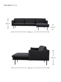 Ecksofa Moby in Dunkelgrau mit Metall-Füßen, Bezug: Polyester Der hochwertige, Gestell: Massives Kiefernholz, FSC, Füße: Metall, pulverbeschichtet, Webstoff Dunkelgrau, B 280 x T 160 cm, Eckteil links