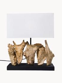 Lámpara de mesa de madera de diseño Nature, Pantalla: algodón, Base de la lámpara: madera de deriva, Blanco, marrón, negro, An 35 x Al 43 cm