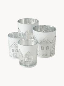 Teelichthalter-Set Villana, 4er-Set, Glas, Weiß, Silberfarben, Set mit verschiedenen Größen
