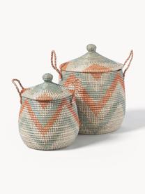 Paniers de rangement avec couvercle Mija, 2 élém., Jonc de mer, Orange, vert sauge, beige, Ø 45 x haut. 52 cm