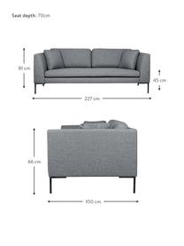 Canapé 3 places avec pieds en métal Emma, Tissu gris foncé, larg. 227 x prof. 100 cm