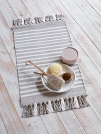 Tappeto bagno con frange Stripes & Structure, 100% cotone, Beige, bianco latteo, Larg. 60 x Lung. 100 cm