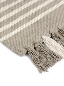 Gestreifter Badvorleger Stripes & Structure mit Fransenabschluss, 100% Baumwolle, Beige, gebrochenes Weiß, B 60 x L 100 cm