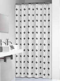 Douchegordijn met patroon Kenzie, Oogjes: metaal, Wit, zwart, B 180 x L 200 cm