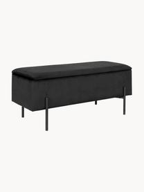 Banc rembourré velours avec rangement Woldorf, Velours noir, larg. 95 x haut. 46 cm