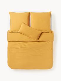 Funda nórdica de percal lavado Debbie, Amarillo mostaza, Cama 90 cm (155 x 220 cm)