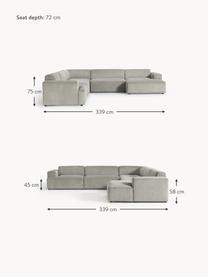 Salon lounge en velours côtelé Melva, Velours côtelé gris, larg. 339 x prof. 339 cm, dossier à gauche