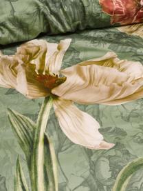 Baumwollsatin-Wendebettwäsche Annabel mit Blumenmuster, Webart: Satin, Basilikumgrün, 155 x 220 cm + 1 Kissen 80 x 80 cm