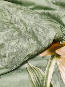 Baumwollsatin-Wendebettwäsche Annabel mit Blumenmuster, Webart: Satin, Basilikumgrün, 155 x 220 cm + 1 Kissen 80 x 80 cm