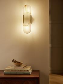Wandlamp Galene in marmerlook, Lampenkap: kunsthars, Goudkleurig, marmer look wit, B 10 x H 35 cm