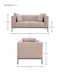 Sofa Carrie (2-Sitzer) in Alrosa mit Metall-Füssen, Bezug: Polyester 50.000 Scheuert, Gestell: Spanholz, Hartfaserplatte, Webstoff Altrosa, B 176 x T 86 cm