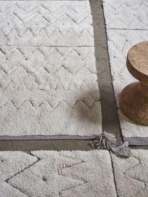 Waschbarer Baumwollteppich Azteca mit geometrischem Muster und Quasten, Flor: 97% Baumwolle 3% Gemischt, Beige, gemustert, B 90 x L 130 cm (Größe XS)