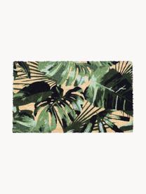 Deurmat Green Leaves, Bovenzijde: kokosvezels, Onderzijde: vinyl, Groentinten, beige, B 45 x L 75 cm