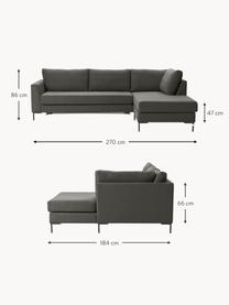 Schlafsofa Luna (3-Sitzer) mit Matratze, Bezug: 100 % Polyester Der strap, Gestell: Massives Buchenholz, Schi, Füße: Metall, galvanisiert Dies, Webstoff Anthrazit, B 270 x T 184 cm, Eckteil links