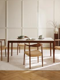 Tavolo con piano effetto marmo Jackson, varie misure, Effetto marmo bianco, legno di quercia laccato marrone, Larg. 140 x Prof. 90 cm