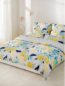 Obojstranná posteľná bielizeň z bavlneného saténu s citrónmi Garda, Biela, žltá, modrá, 135 x 200 cm + 1 vankúš 80 x 80 cm
