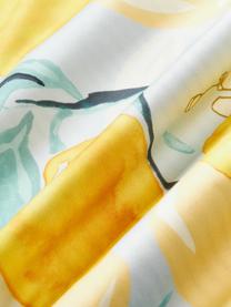 Baumwollsatin-Wendebettwäsche Garda mit Zitronen und Streifen auf der Rückseite, Webart: Satin Fadendichte 200 TC,, Blautöne, Sonnengelb, 200 x 200 cm + 2 Kissen 80 x 80 cm