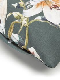 Pościel z satyny bawełnianej Flori, Zielony, 200 x 200 cm + 2 poduszki 80 x 80 cm