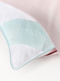 Cuscino medio Comfort, Bianco con fascia di stoffa in raso turchese, Larg. 80 x Lung. 80 cm