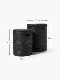 Set di 2 cesti portabiancheria con coperchio Lurdes, Rattan, Nero, Set in varie misure