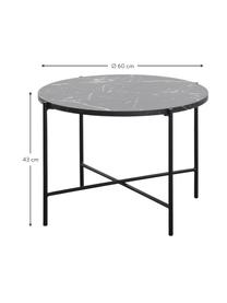 Ronde salontafel Fria in marmerlook, Tafelblad: MDF, bedekt met gelakt pa, Frame: metaal, gepoedercoat, Zwart, gemarmerd, Ø 60 x H 43 cm