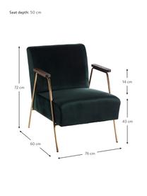 Fotel koktajlowy z aksamitu Bettina, Tapicerka: 100% aksamit poliestrowy,, Nogi: metal, Ciemny zielony, S 76 x G 60 cm