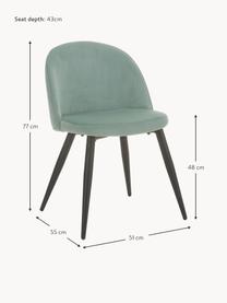 Fluwelen stoelen Amy, 2 stuks, Bekleding: fluweel (polyester) Met 2, Poten: gepoedercoat metaal, Mintgroen, B 51 x D 55 cm