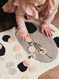 Tapis en laine Zorro Cat, 80 % laine, 20 % coton, Blanc cassé, noir, beige, bleu, larg. 64 x long. 93 cm