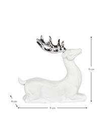 Handgefertigter Deko-Hirsch Deer, Polyresin, Weiss, Silberfarben, B 9 x H 9 cm