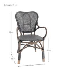 Silla de ratán para exterior Xyli, Estructura: ratán pintado, Negro, An 62 x F 54 cm