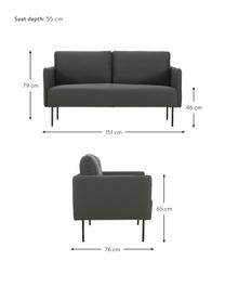 Sofa z metalowymi nogami Ramira (2-osobowa), Tapicerka: poliester 20 000 cykli w , Nogi: metal malowany proszkowo, Antracytowy, S 151 x G 76 cm