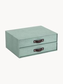 Organizador de escritorio Birger, Caja: canvas, cartón macizo, Asa: cuero, Verde salvia, marrón oscuro, An 33 x Al 25 cm