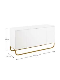 Credenza classica bianca Sanford, Corpo: bianco opaco base: dorato opaco, Larg. 160 x Alt. 83 cm