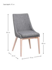 Krzesło tapicerowane Bea, Tapicerka: 100% poliester, Stelaż: metal, drewno warstwowe, Nogi: drewno dębowe, lite, Ciemny szary, drewno dębowe, S 51 x G 61 cm