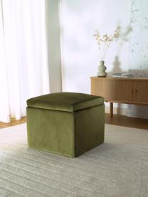 Pouf en velours avec rangement Winou, Velours vert olive, larg. 50 x haut. 48 cm