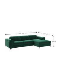 Divano angolare in velluto verde scuro con funzione relax Brito, Rivestimento: 100% velluto di poliester, Sottostruttura: compensato, legno di fagg, Verde scuro, Larg. 300 x Prof. 170 cm