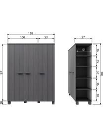 Armadio in legno di pino grigio Dennis, Grigio scuro, Larg. 158 x Alt. 202 cm