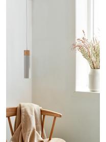 Kleine hanglamp Tilo met houten decoratie, Lampenkap: gecoat metaal, Decoratie: hout, Baldakijn: gecoat metaal, Grijs, helder hout, Ø 6 x H 25 cm