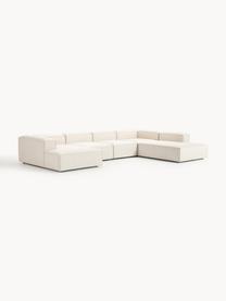 Sofa modułowa z mieszanki lnu Lennon, Tapicerka: 50% wiskoza, 25% len, 15%, Nogi: tworzywo sztuczne Ten pro, Beżowa mieszanka lnu, S 418 x G 269 cm, lewostronna